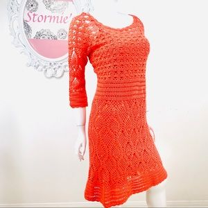 Maggy London / Floral Crochet Coral Red Dress